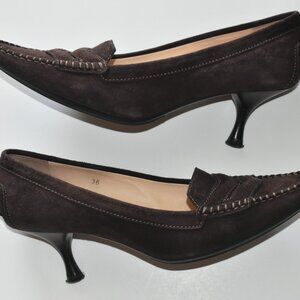 Tod's brown leather loafer pumps with a kitten heel EU 36/US 6